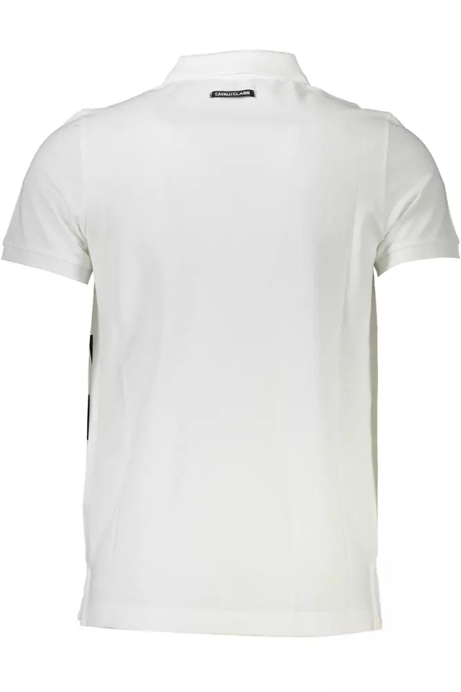 Cavalli Class Elegant White Cotton Polo with Chic Print