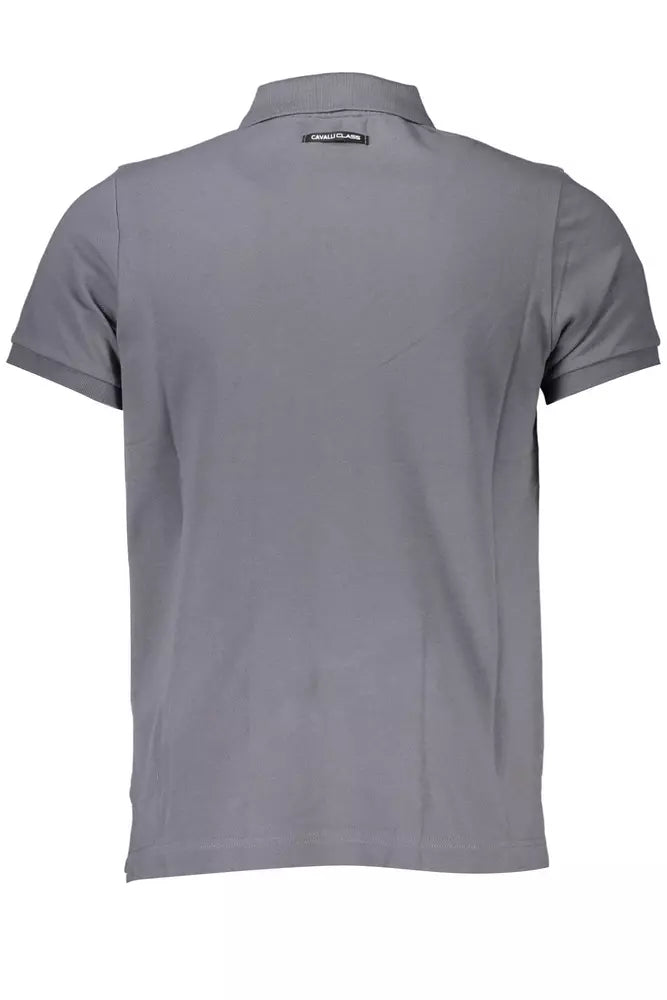 Cavalli Class Sleek Gray Cotton Polo with Classic Print