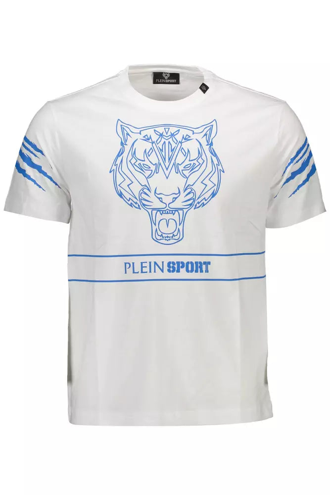 <tc>Plein Sport</tc> Sleek λευκό βαμβακερό μπλουζάκι με έντονες αντιθέσεις