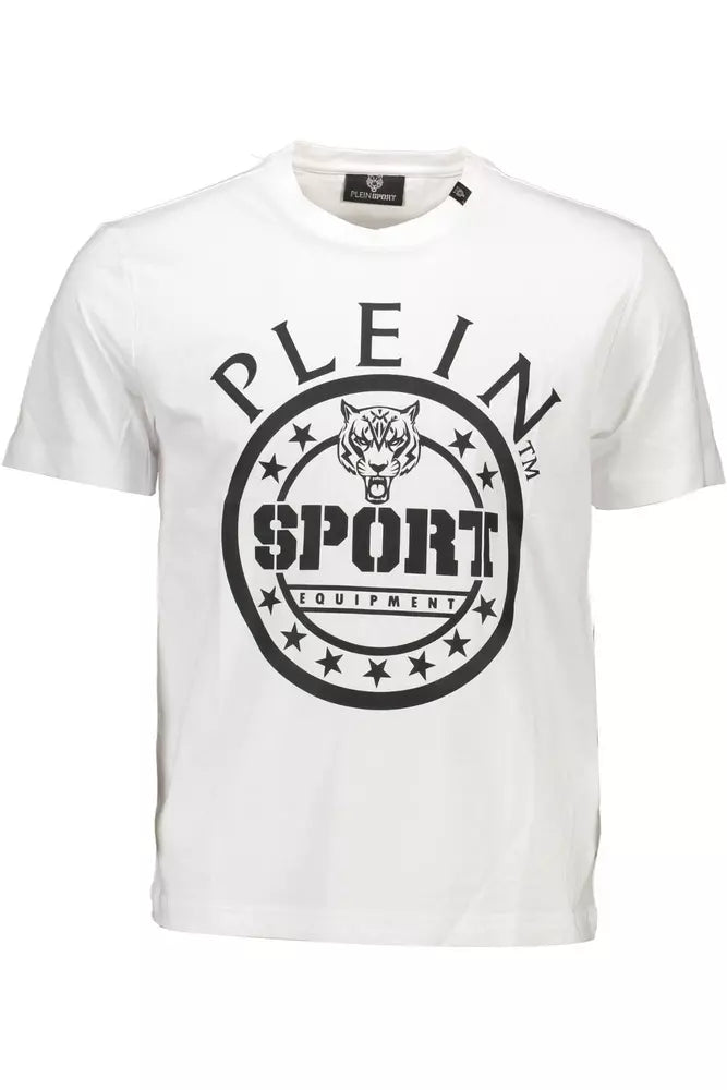 <tc>Plein Sport</tc> Sleek λευκό βαμβακερό μπλουζάκι λαιμόκοψης με λεπτομέρειες σε αντίθεση