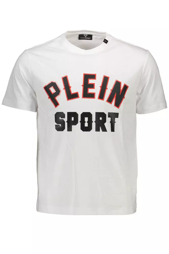 <tc>Plein Sport</tc> Sleek White Crew Tee λαιμόκοψης με αντιθέσεις