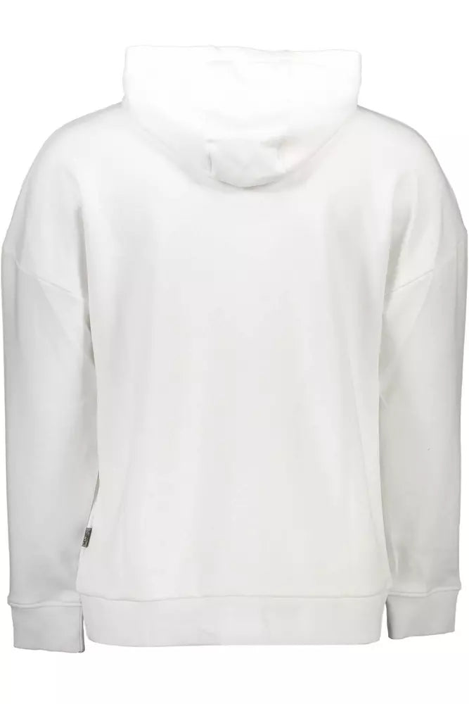 Plein Sport Sleek White Hooded Sweatshirt with Bold Prints