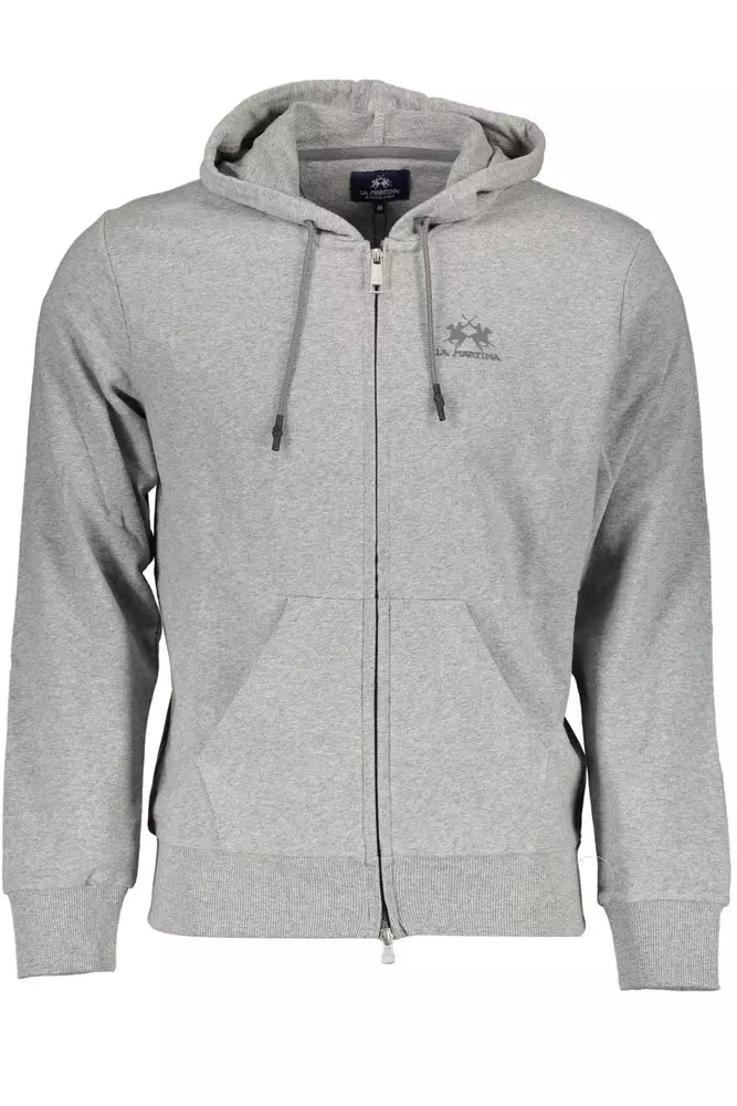 La Martina Elegant Gray Cotton Hooded Sweatshirt