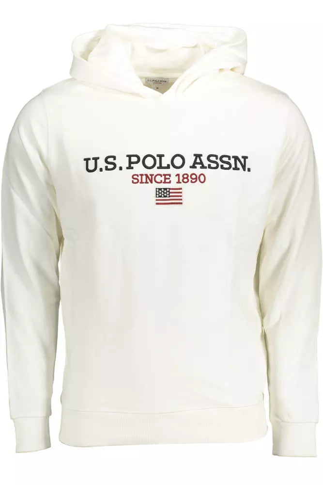 US POLO ASSN. Λευκό πουλόβερ με κουκούλα με λογότυπο αντίθεσης