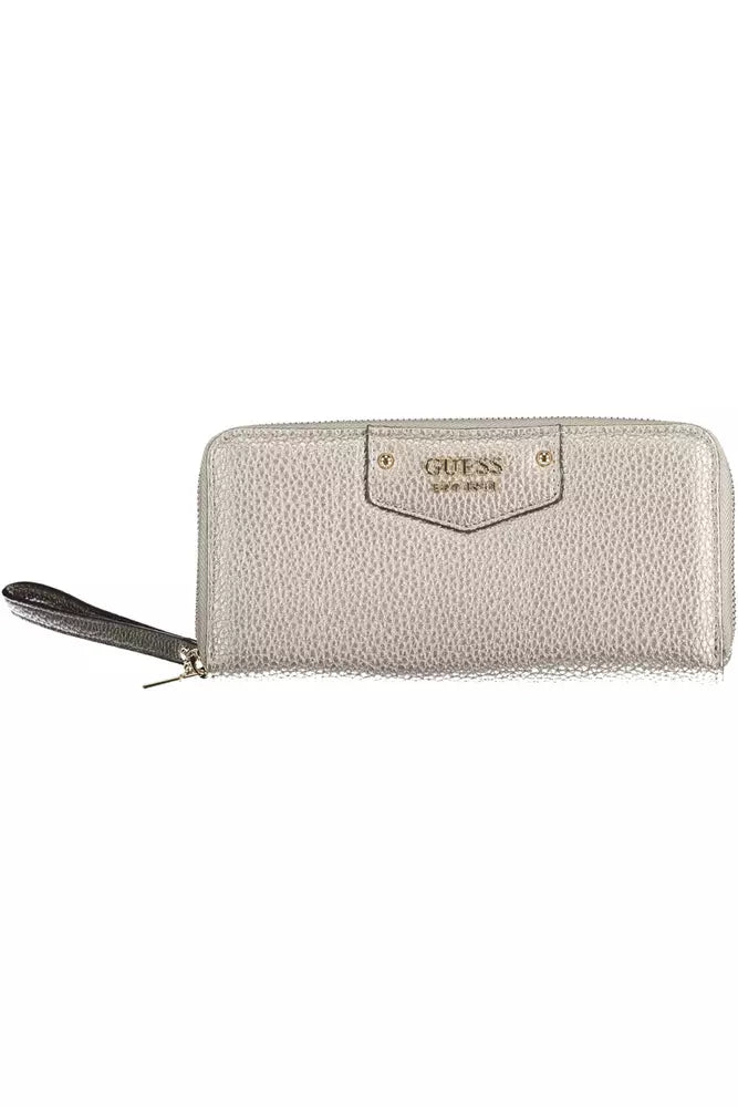 Guess Jeans Stylish Silver Zip Wallet with Coin Purse