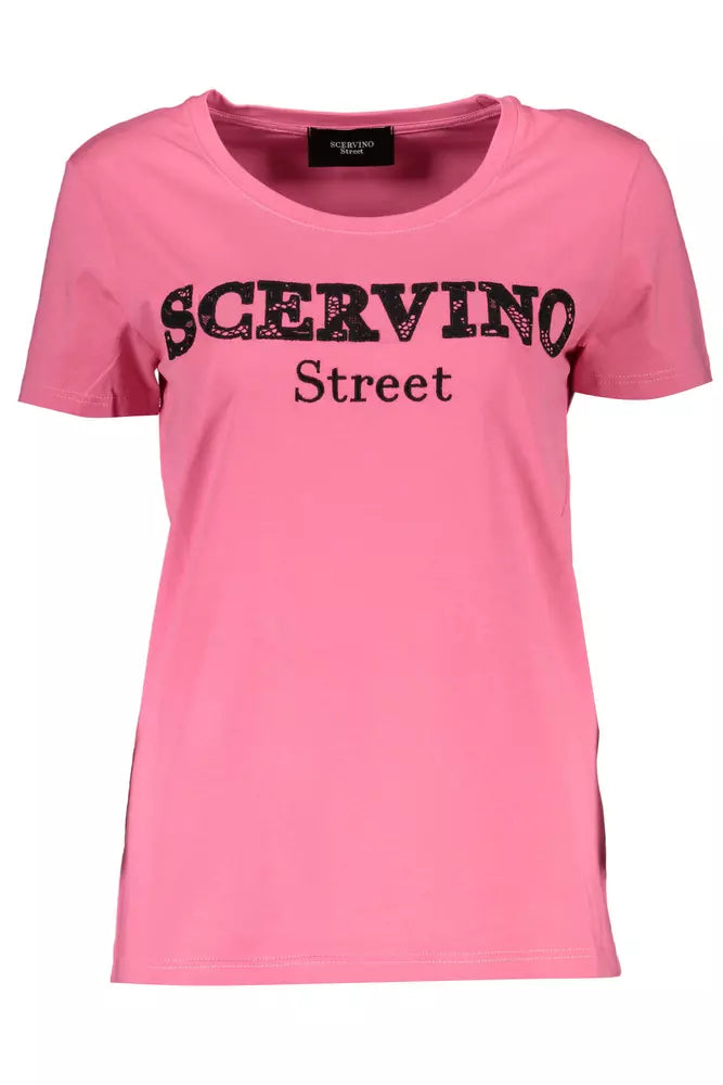 Scervino Street Chic ροζ κεντημένο μπλουζάκι με λεπτομέρειες σε αντίθεση