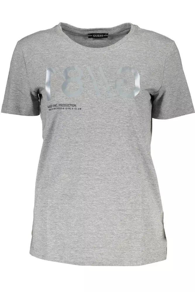 Guess Jeans Chic Grey Tee με λογότυπο με φαρδιά λαιμόκοψη