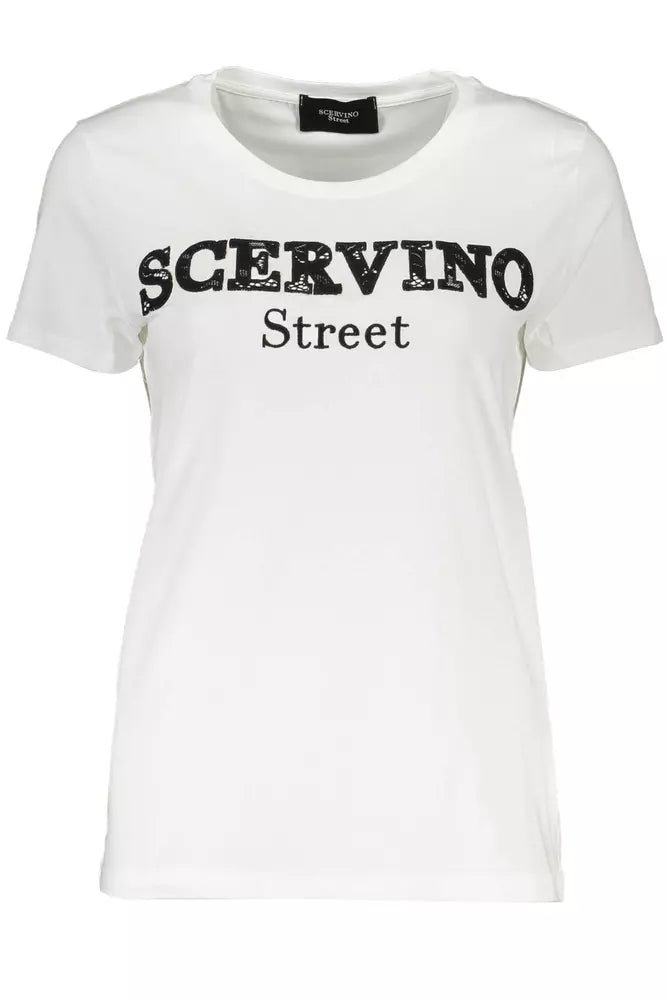 Scervino Street Chic Λευκό Μπλουζάκι με λεπτομέρεια κεντήματος σε αντίθεση