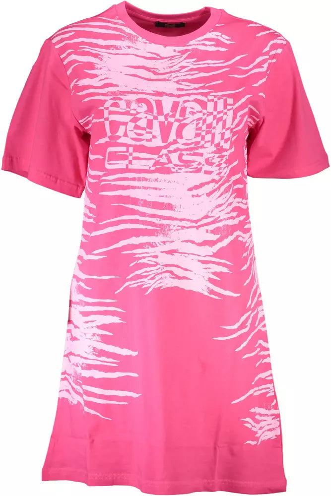 Κοντομάνικο φόρεμα Cavalli Class Chic Pink Print