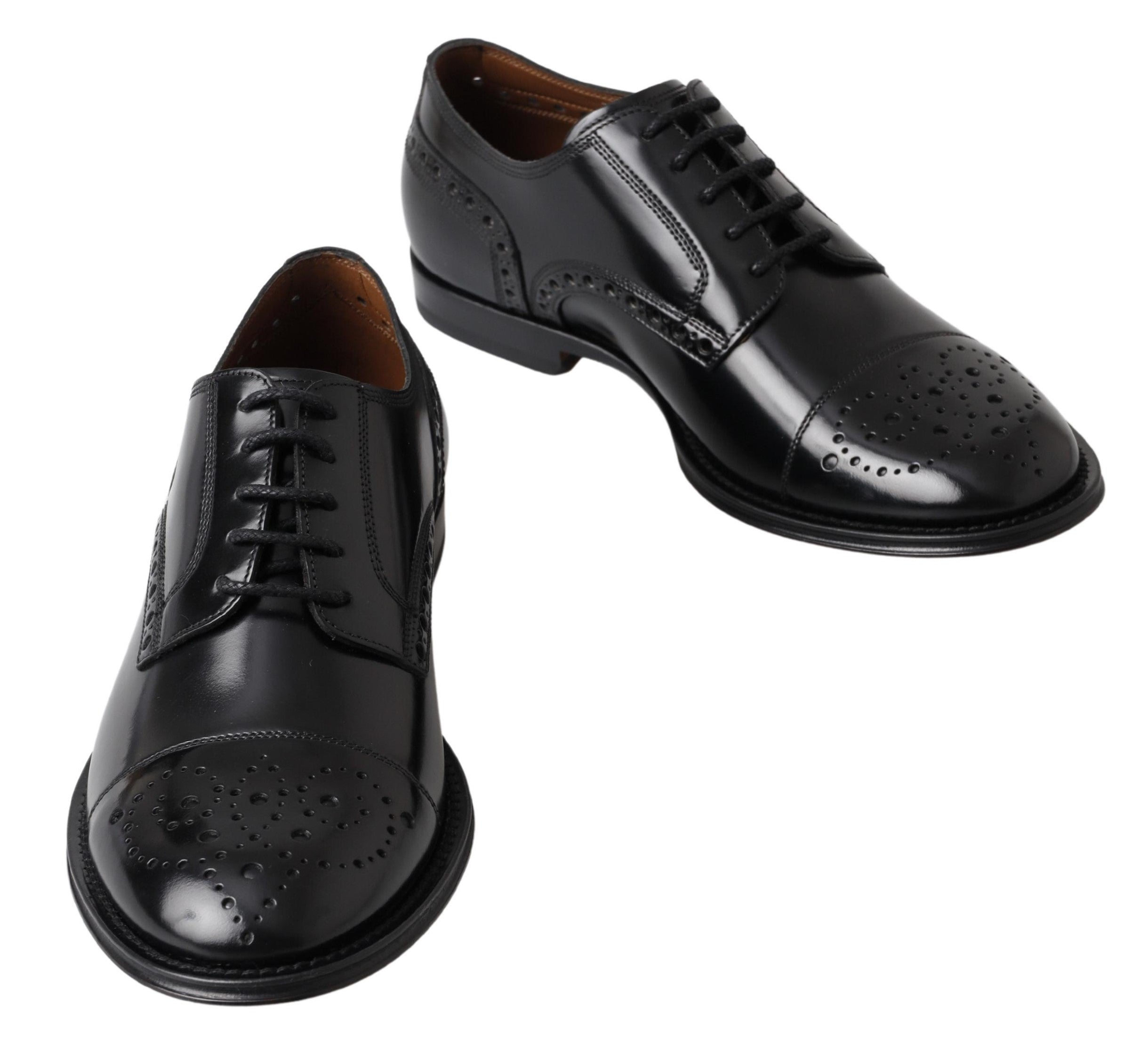 Dolce &amp; Gabbana Κομψά μαύρα δερμάτινα παπούτσια Oxford Wingtip