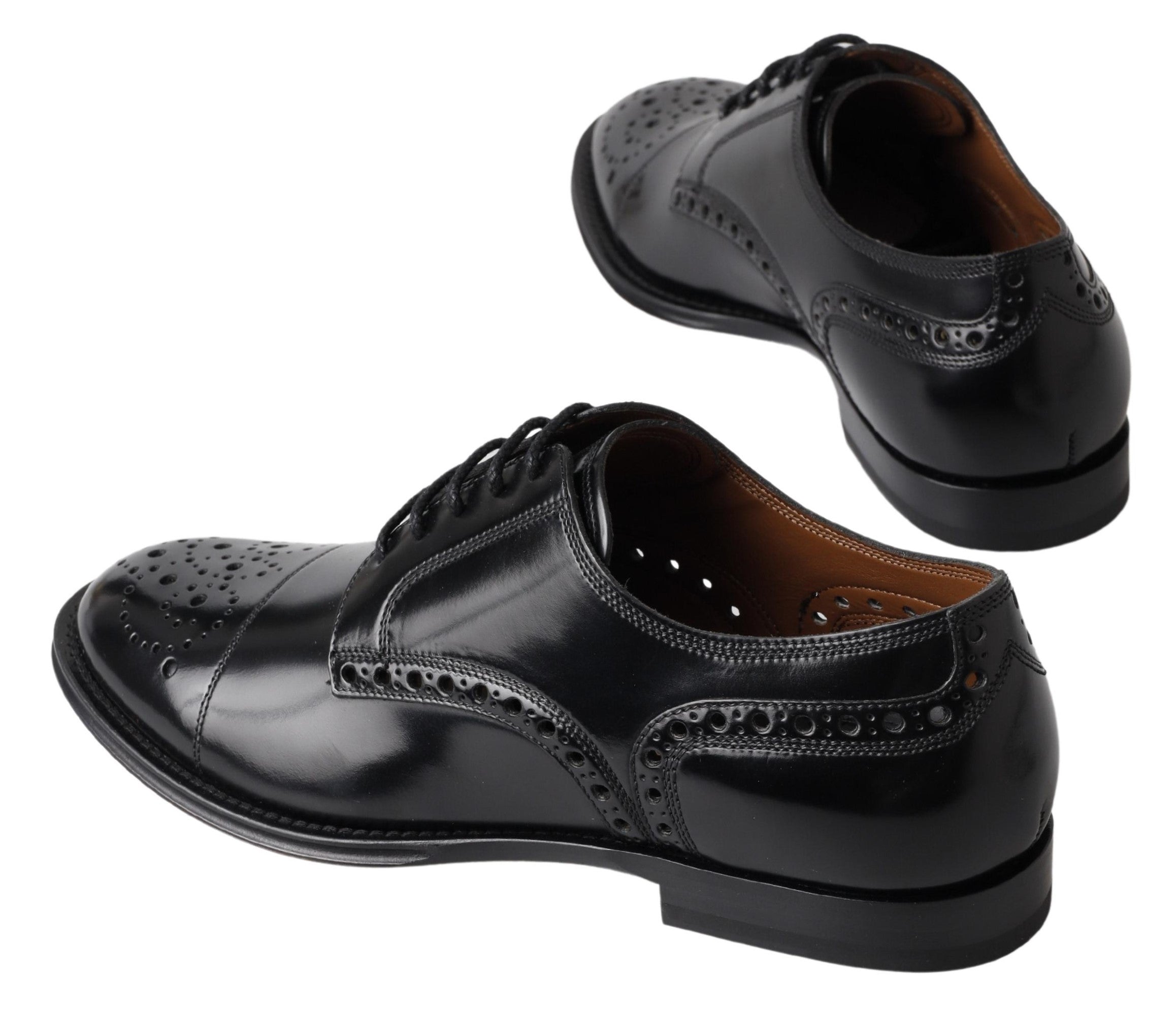 Dolce &amp; Gabbana Κομψά μαύρα δερμάτινα παπούτσια Oxford Wingtip