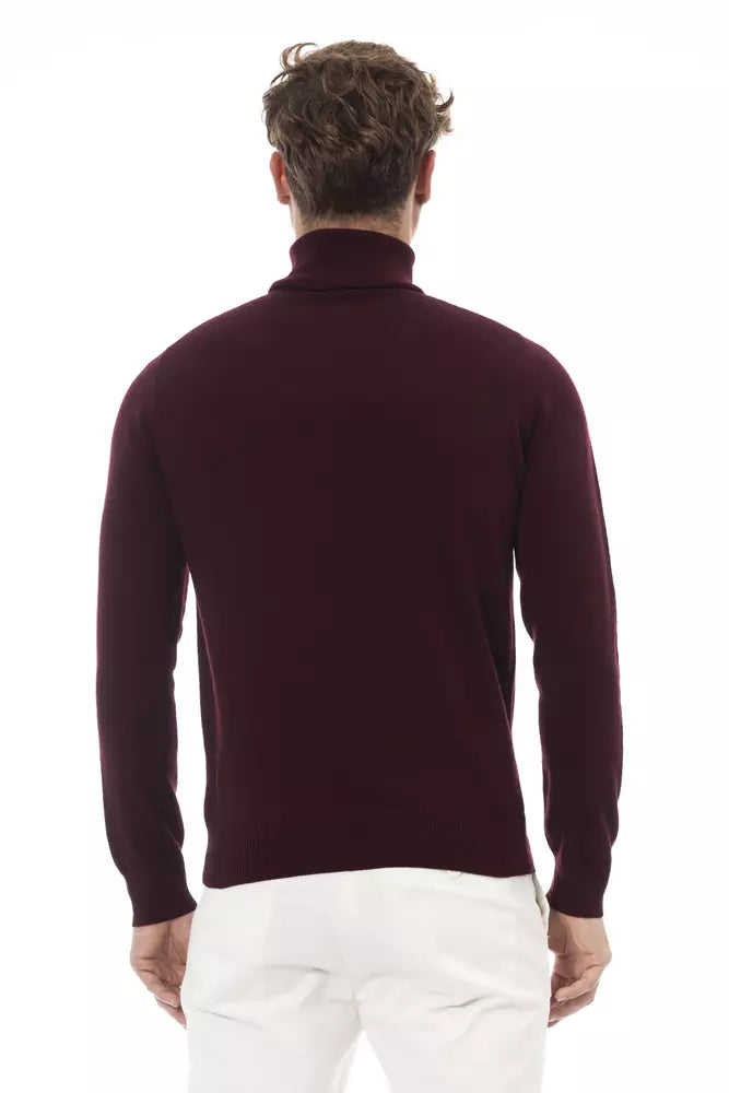 Alpha Studio Burgundy Wool Men Sweater