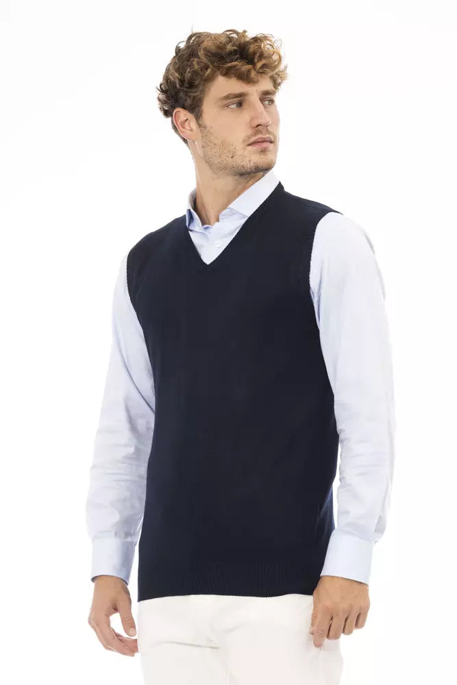 Alpha Studio Blue Viscose Men Vest