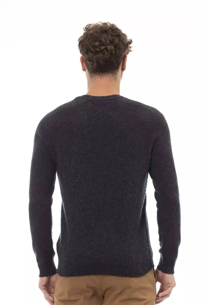 Alpha Studio Black Wool Men Sweater