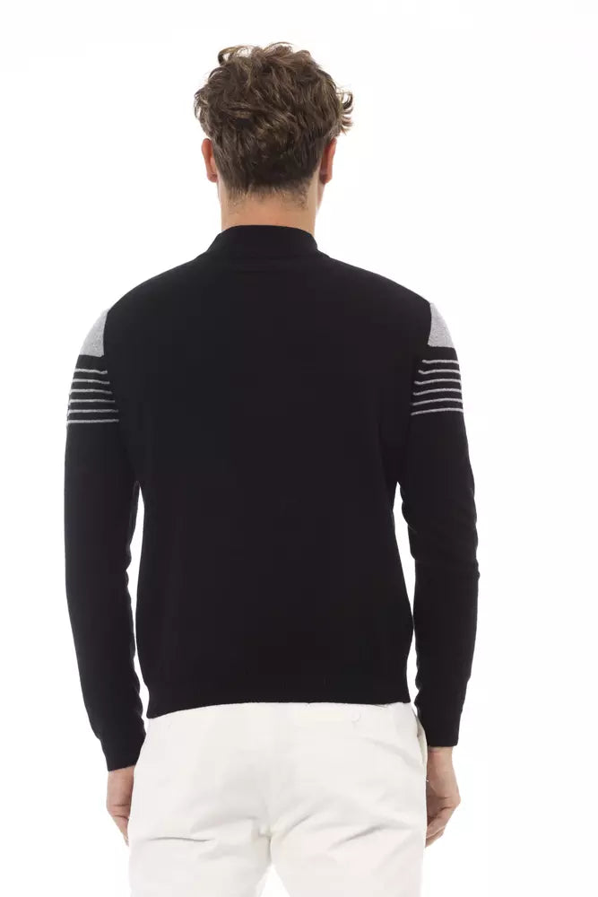 Alpha Studio Black Wool Men Sweater