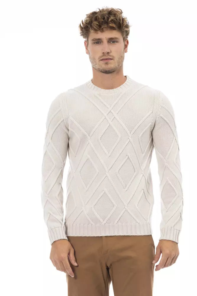 Κλασικό πουλόβερ <tc>Alpha Studio</tc> Beige Merino Wool Crewnneck