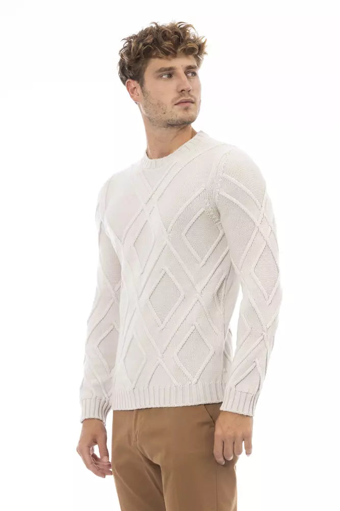 Κλασικό πουλόβερ <tc>Alpha Studio</tc> Beige Merino Wool Crewnneck