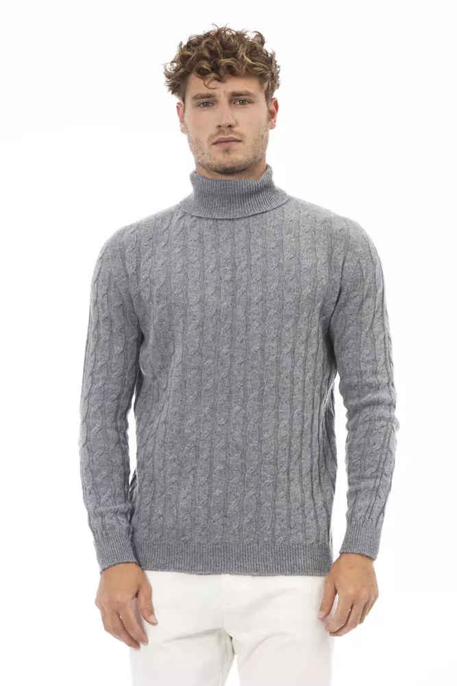 Alpha Studio Gray Wool Men Sweater