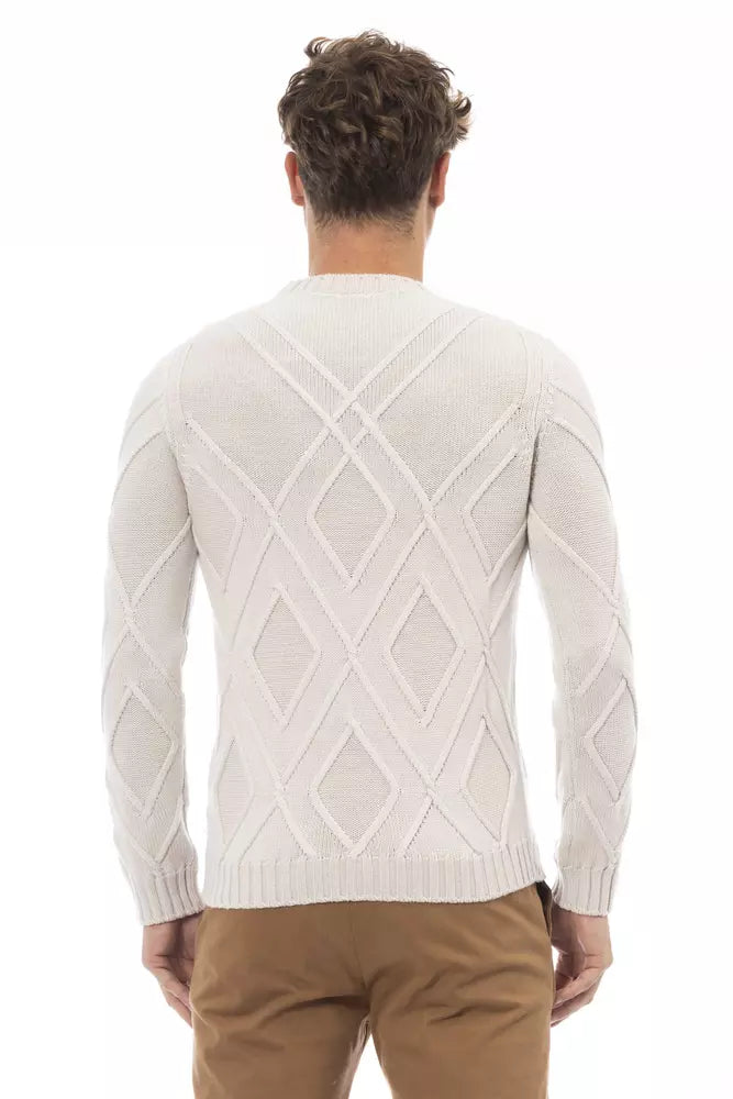 Κλασικό πουλόβερ <tc>Alpha Studio</tc> Beige Merino Wool Crewnneck