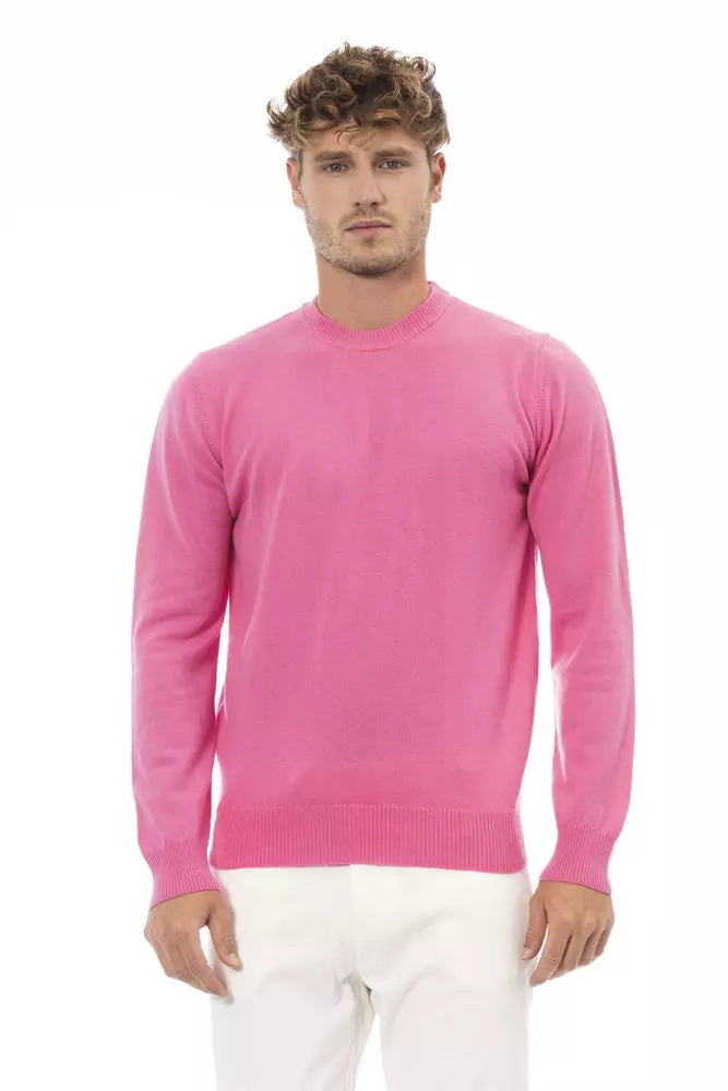 Πουλόβερ <tc>Alpha Studio</tc> Chic Pink Crewnneck με λεπτές λεπτομέρειες