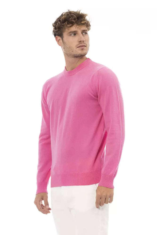 Πουλόβερ <tc>Alpha Studio</tc> Chic Pink Crewnneck με λεπτές λεπτομέρειες