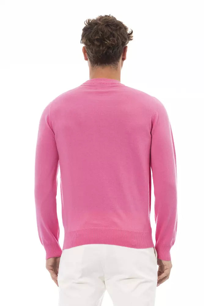 Πουλόβερ <tc>Alpha Studio</tc> Chic Pink Crewnneck με λεπτές λεπτομέρειες