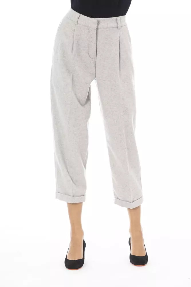 Alpha Studio Gray Wool Women Trouser