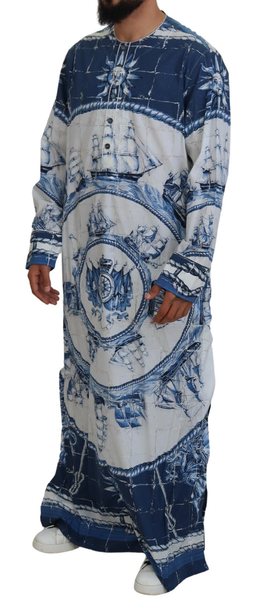 Dolce & Gabbana Majestic Blue Cotton-Silk Thobe Robe