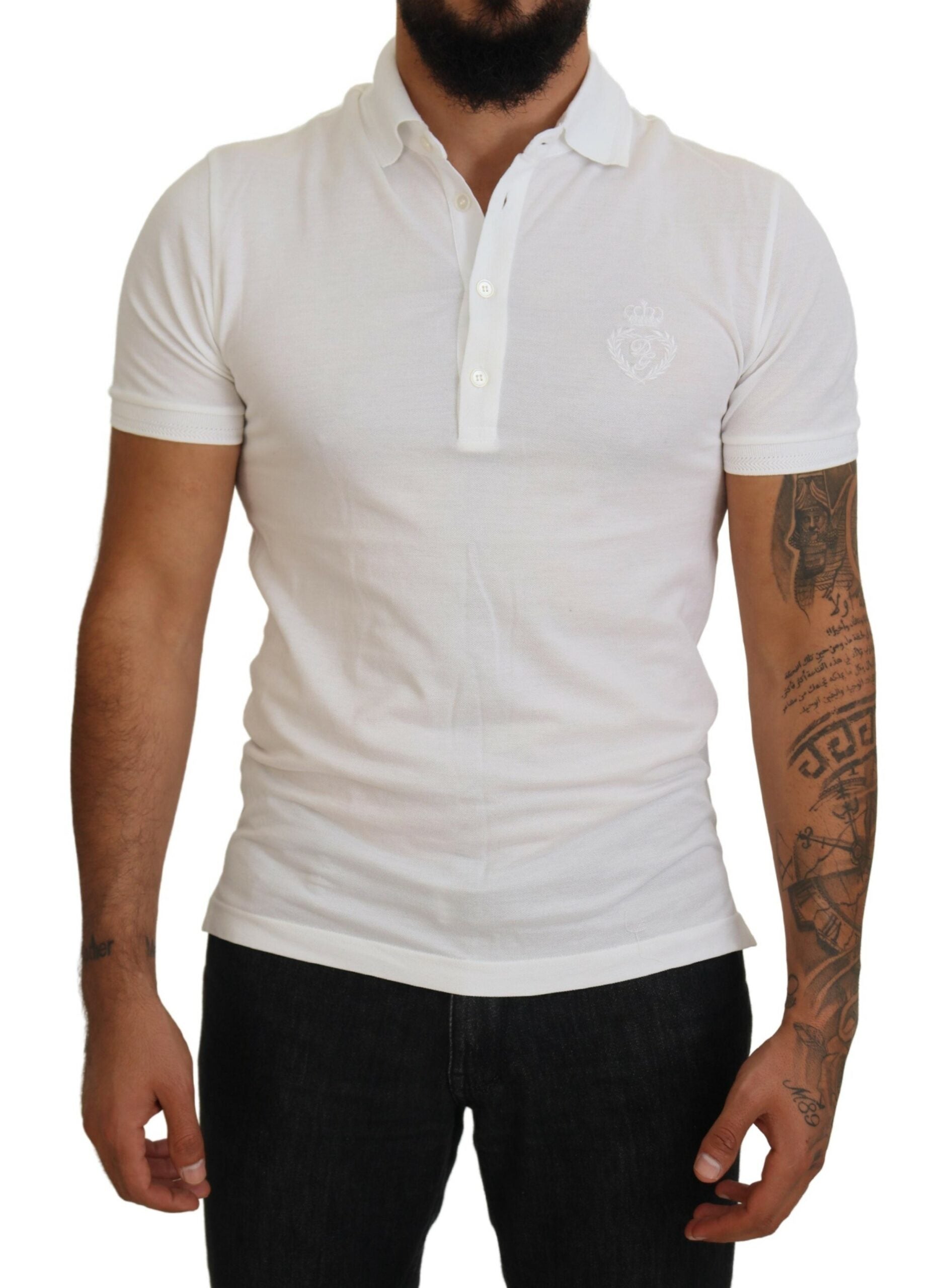 Dolce &amp; Gabbana Elegant White Cotton Blend Polo