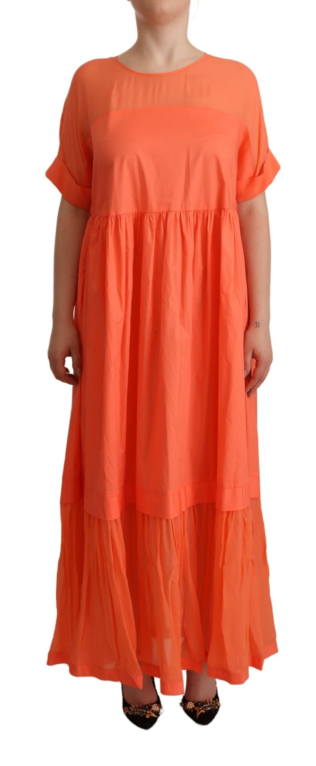 Twinset Κομψό Coral Maxi Φόρεμα με κοντό μανίκι