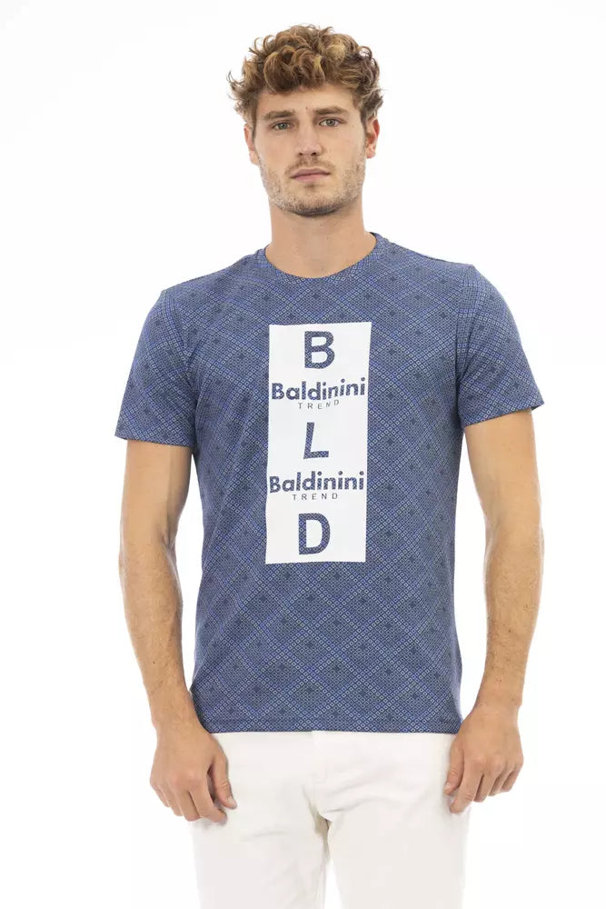 Baldinini Trend Elevated Blue Cotton Tee με μπροστινό τύπωμα