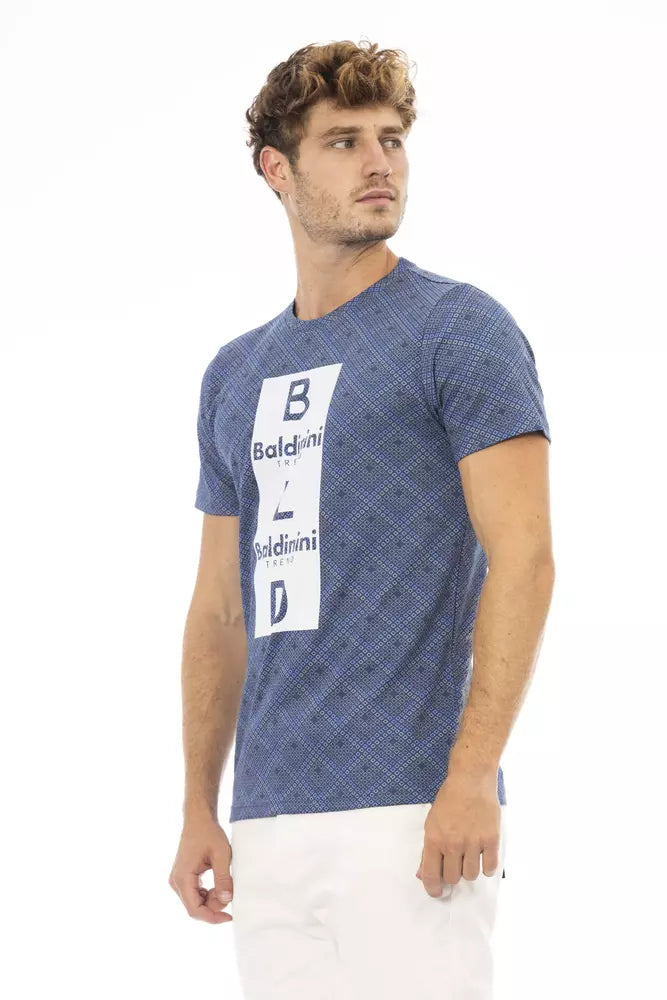 Baldinini Trend Elevated Blue Cotton Tee με μπροστινό τύπωμα