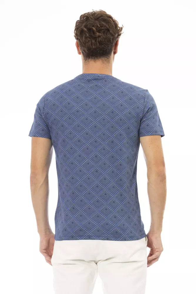 Baldinini Trend Elevated Blue Cotton Tee με μπροστινό τύπωμα