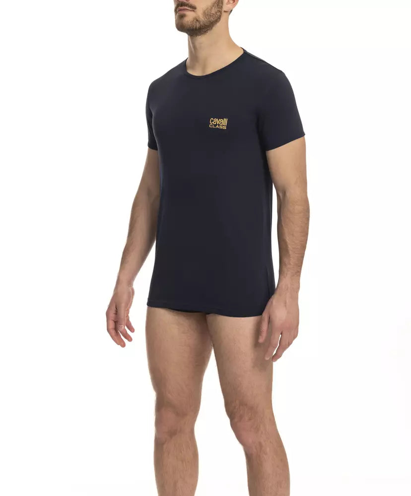 Μπλουζάκι Cavalli Class Sleek Blue Crew Neck Designer