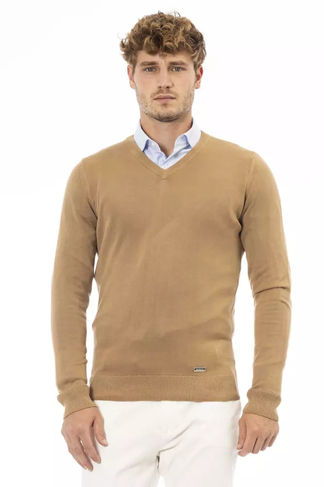 Πουλόβερ Baldinini Trend Beige V-Neck Modal Cashmere