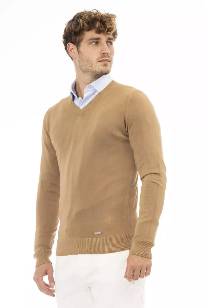 Πουλόβερ Baldinini Trend Beige V-Neck Modal Cashmere