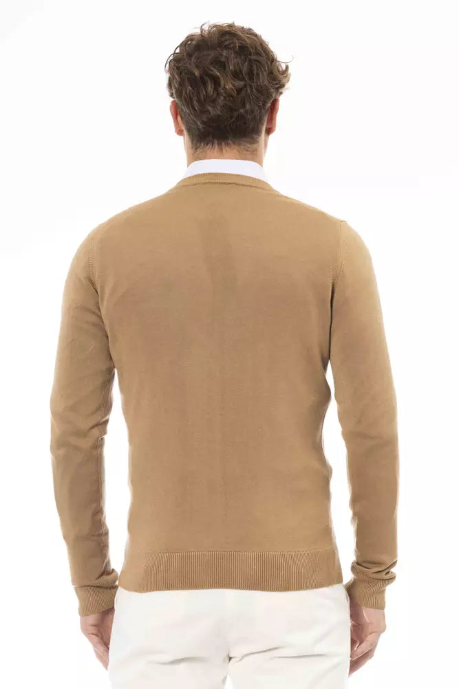 Πουλόβερ Baldinini Trend Beige V-Neck Modal Cashmere