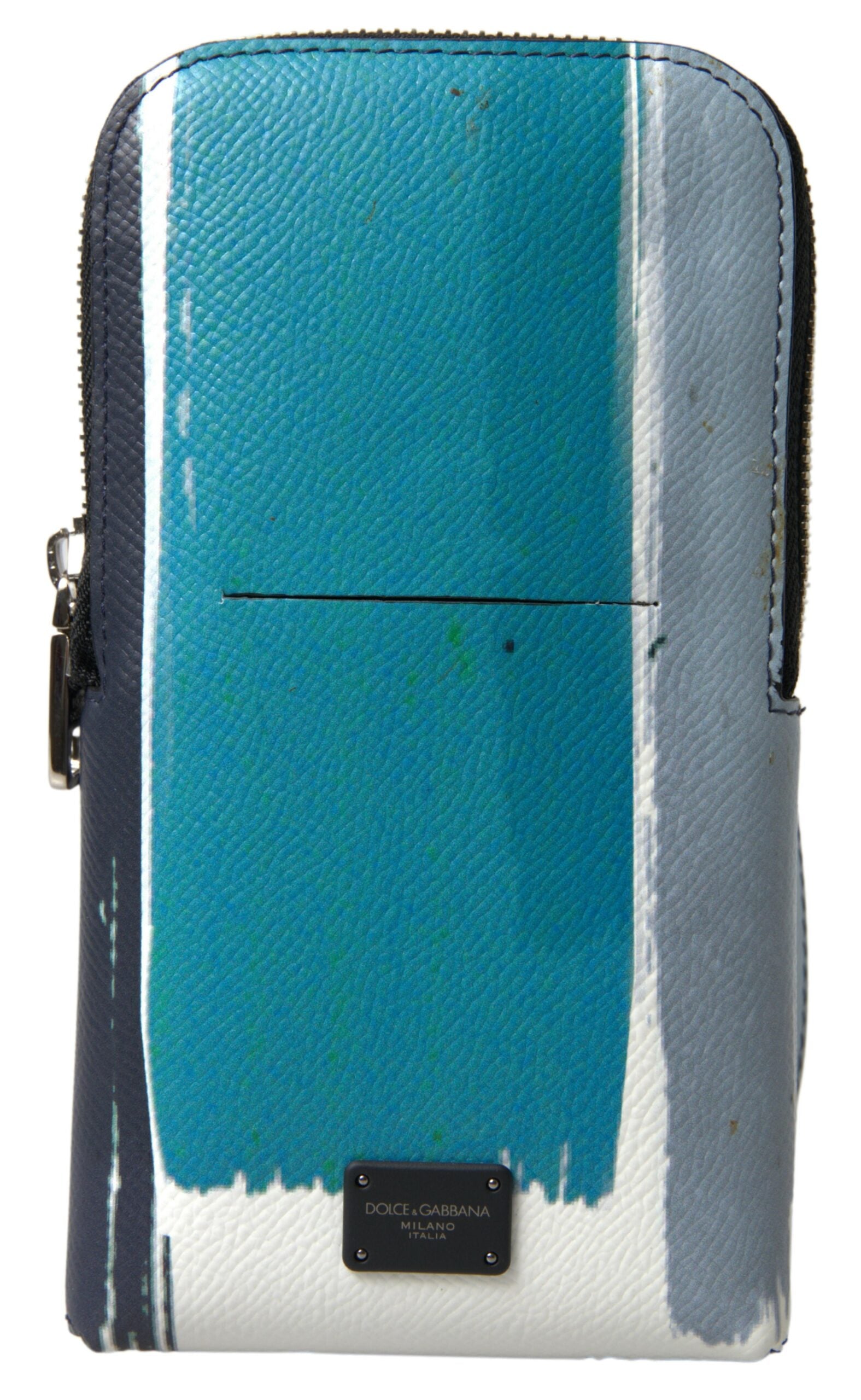 Dolce & Gabbana Elegant Leather Crossbody Phone Bag in Blue & White