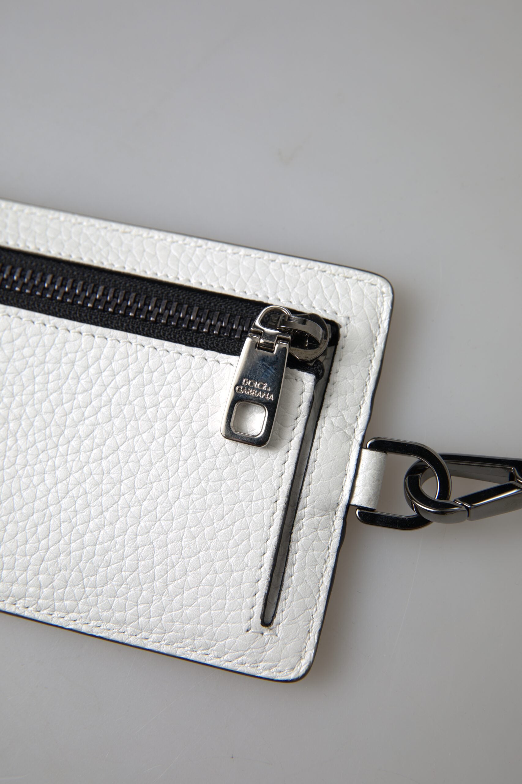 Dolce &amp; Gabbana Elegant White Leather Cardholder Lanyard