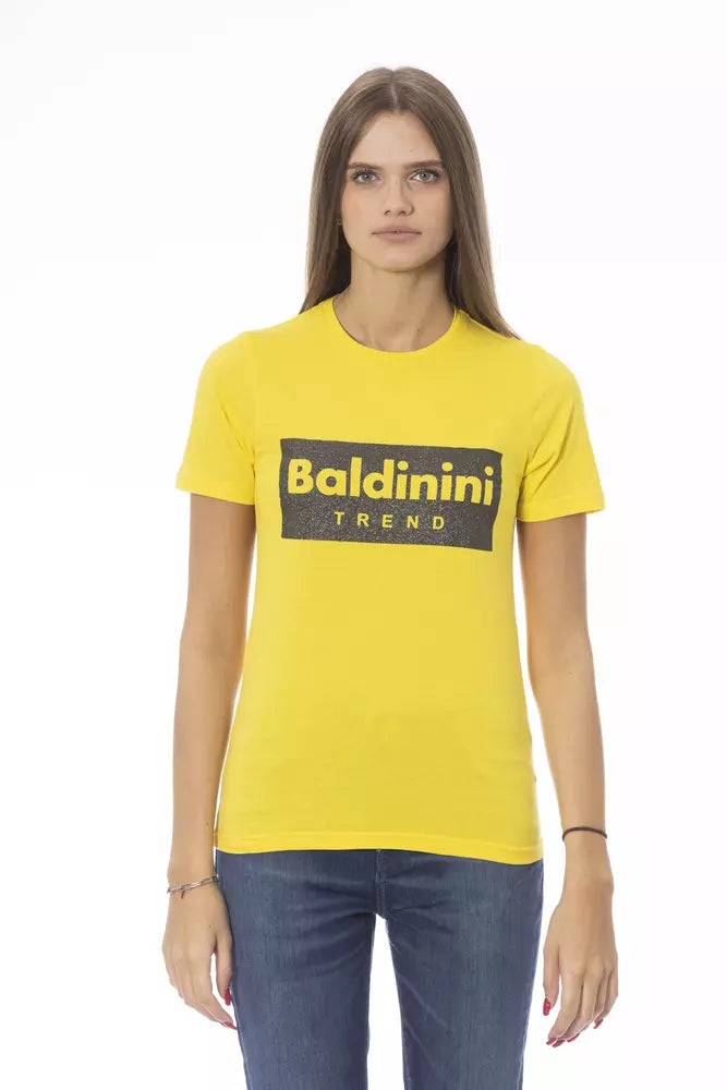 Baldinini Trend Sunshine Yellow Crew Neck Tee με ντιζάιν στάμπα