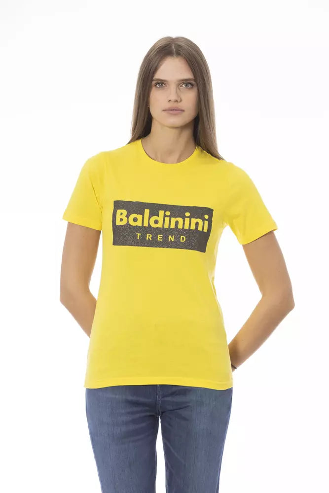 Baldinini Trend Sunshine Yellow Crew Neck Tee με ντιζάιν στάμπα