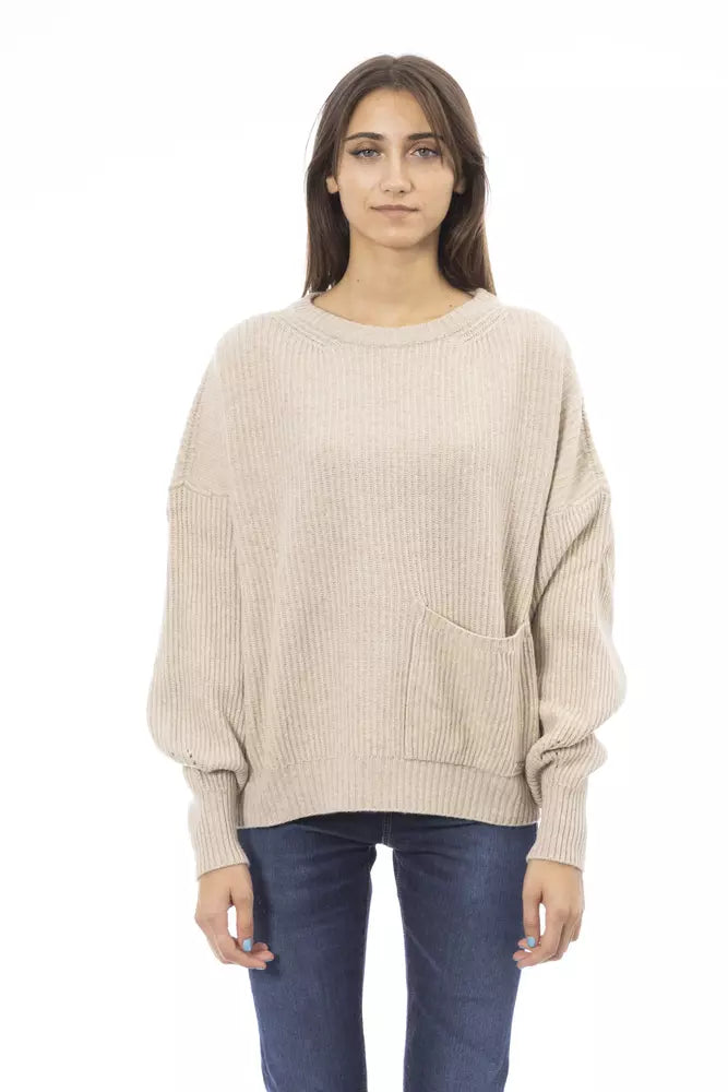 Πουλόβερ Baldinini Trend Chic Beige Crew Neck Cashmere Blend πουλόβερ