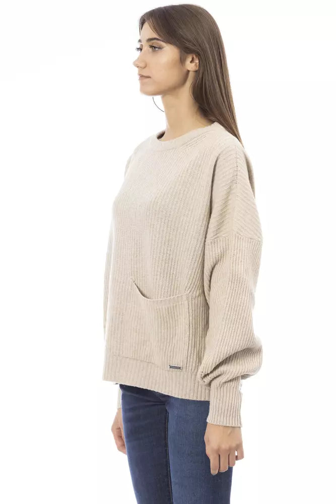 Πουλόβερ Baldinini Trend Chic Beige Crew Neck Cashmere Blend πουλόβερ