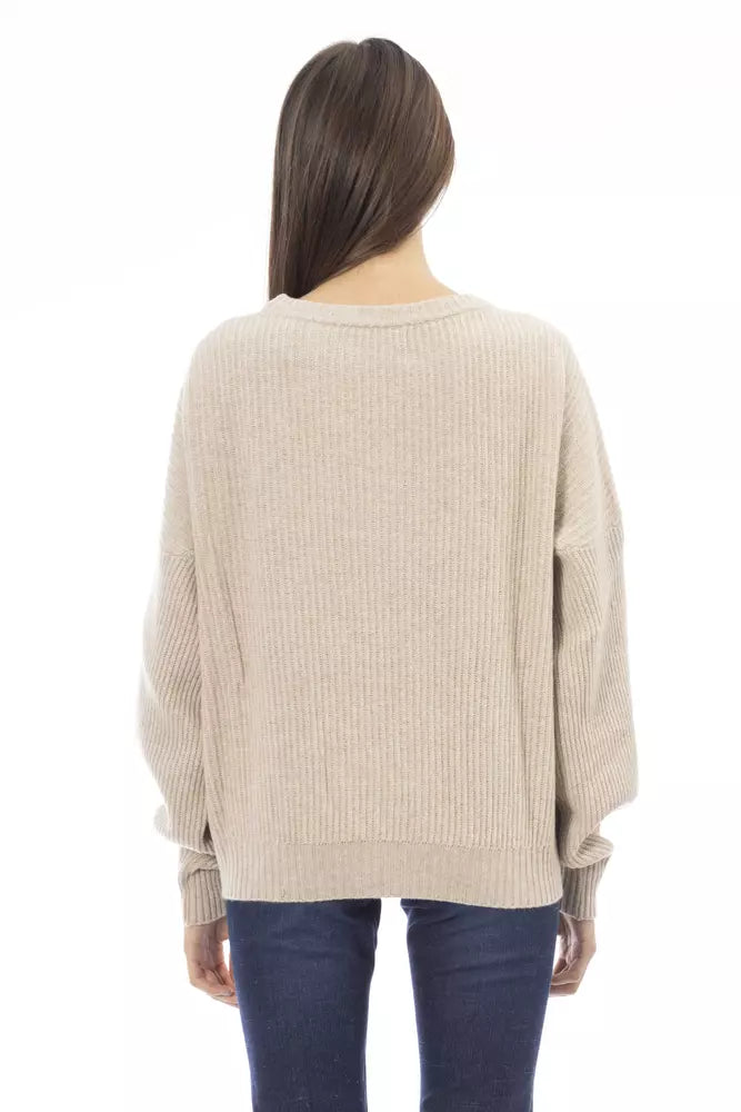 Πουλόβερ Baldinini Trend Chic Beige Crew Neck Cashmere Blend πουλόβερ