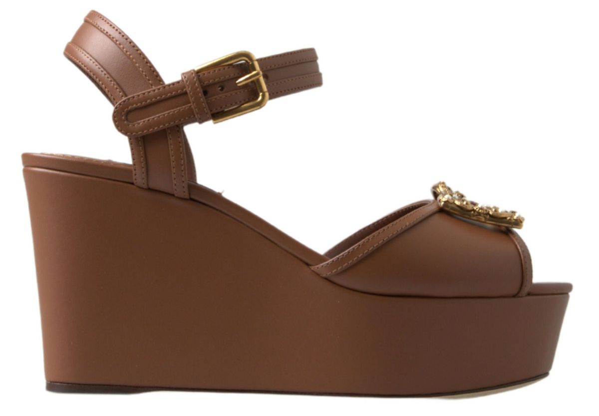 Dolce &amp; Gabbana Chic καφέ Δερμάτινο λουράκι αστραγάλου Wedges