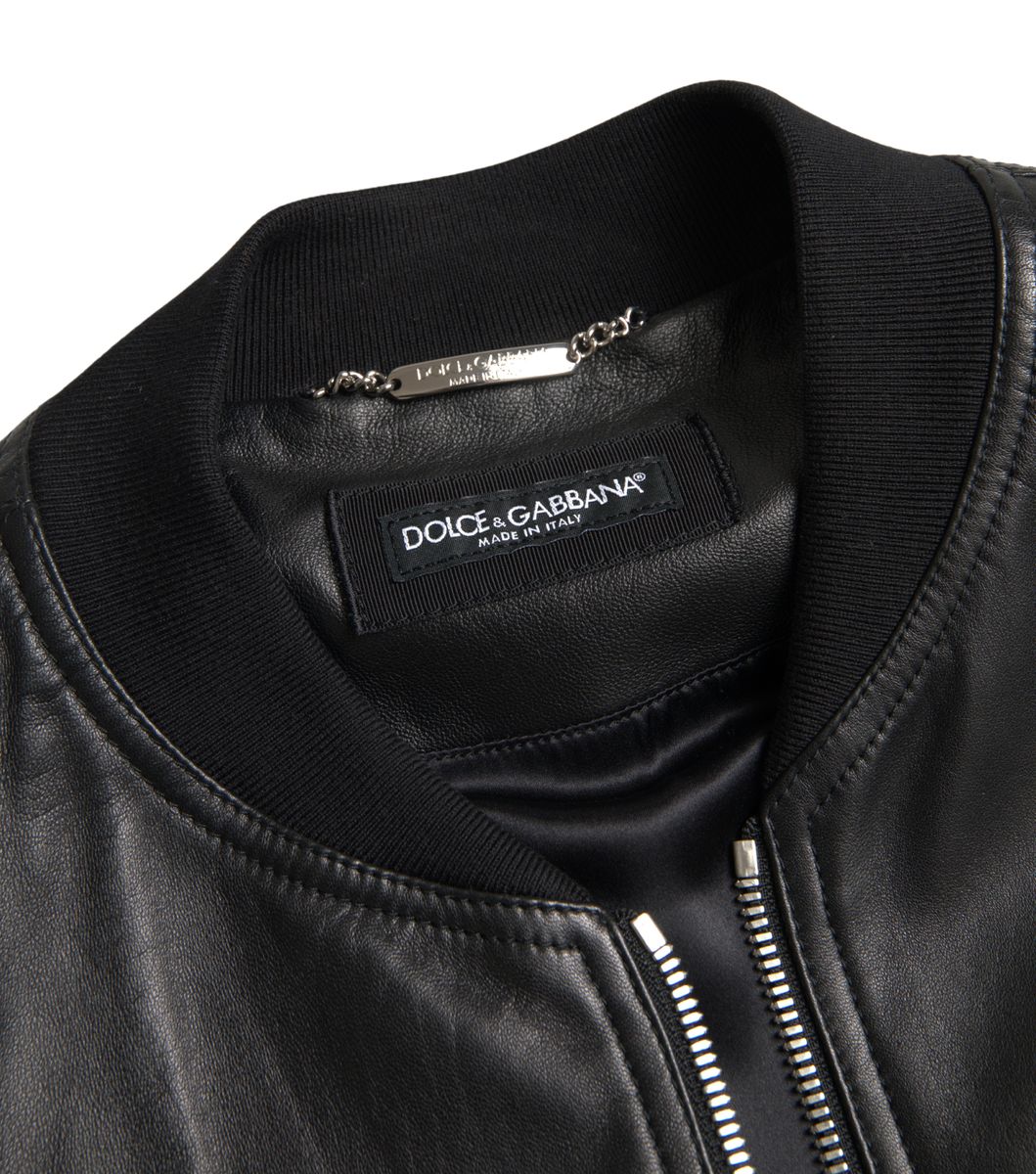 Κομψό μαύρο δερμάτινο Bomber Jacket Dolce &amp; Gabbana