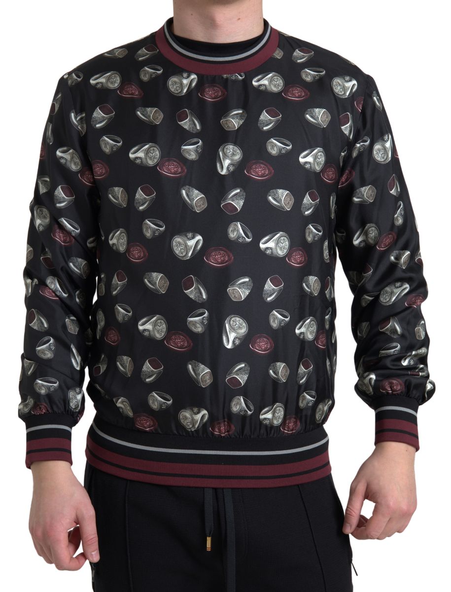 Dolce &amp; Gabbana Elegant Silk Crewneck Πουλόβερ - Μαύρο Πολύχρωμο