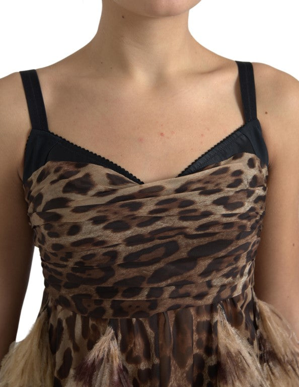 Dolce &amp; Gabbana Αμάνικο Leopard Chiffon φόρεμα στρουθοκαμήλου-φτερό