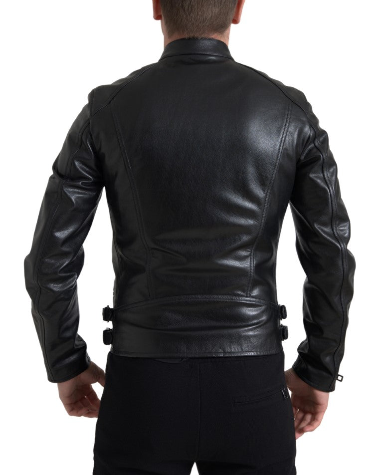 Dolce &amp; Gabbana Sleek μαύρο δερμάτινο μπουφάν Biker