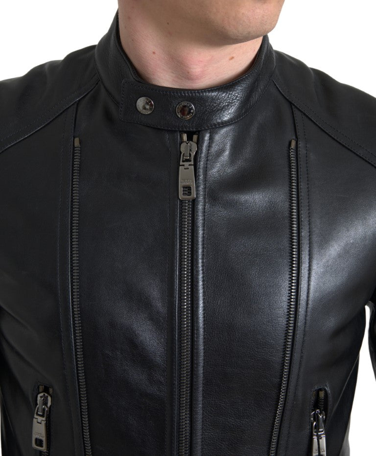 Dolce &amp; Gabbana Sleek μαύρο δερμάτινο μπουφάν Biker